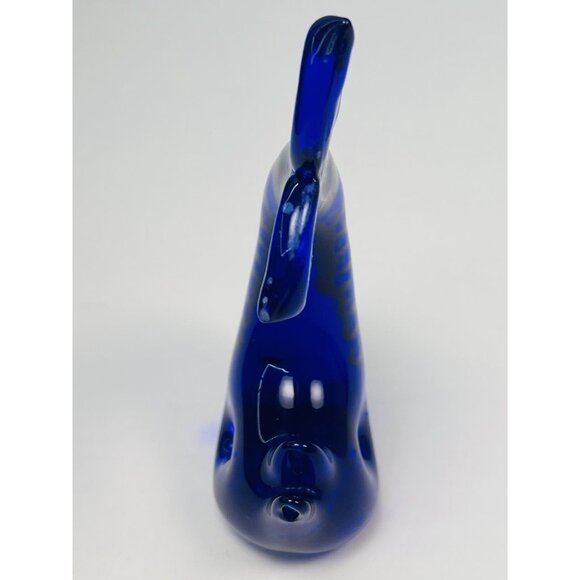 VTG 4.5" Cobalt Blue Handblown Art Glass WHALE Dolphin Fish PAPERWEIGHT Beach - Picture 3 of 5